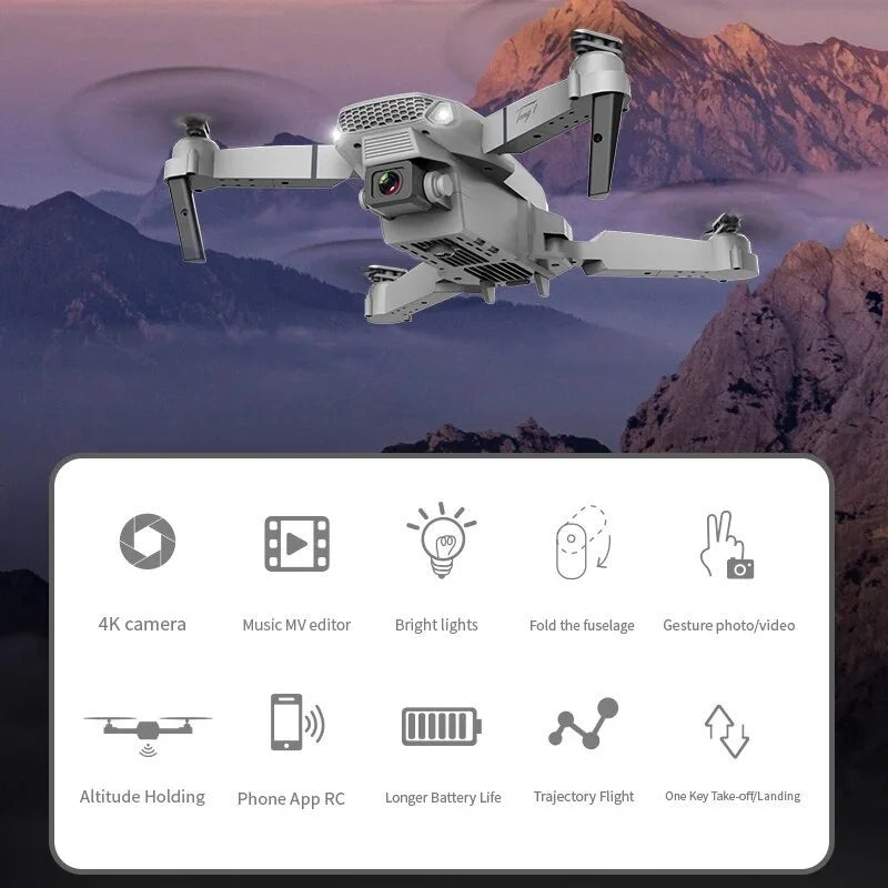 E88 Pro WIFI FPV Drone Wide Angle HD 4K 1080P Camera Height Hold RC Foldable Quadcopter Dron Helicopter Toys Gift