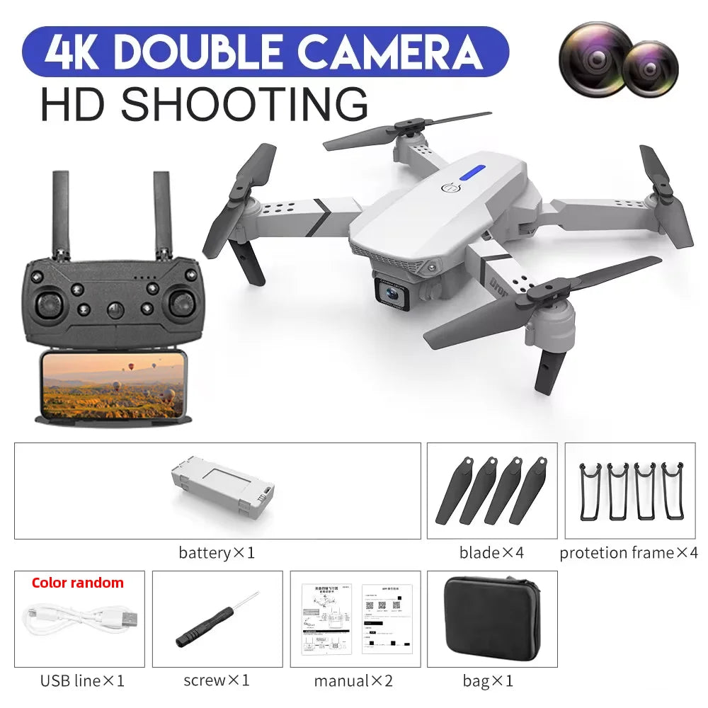 E88 Pro WIFI FPV Drone Wide Angle HD 4K 1080P Camera Height Hold RC Foldable Quadcopter Dron Helicopter Toys Gift