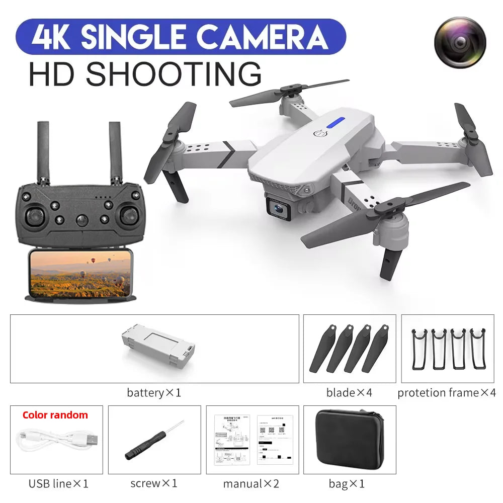 E88 Pro WIFI FPV Drone Wide Angle HD 4K 1080P Camera Height Hold RC Foldable Quadcopter Dron Helicopter Toys Gift