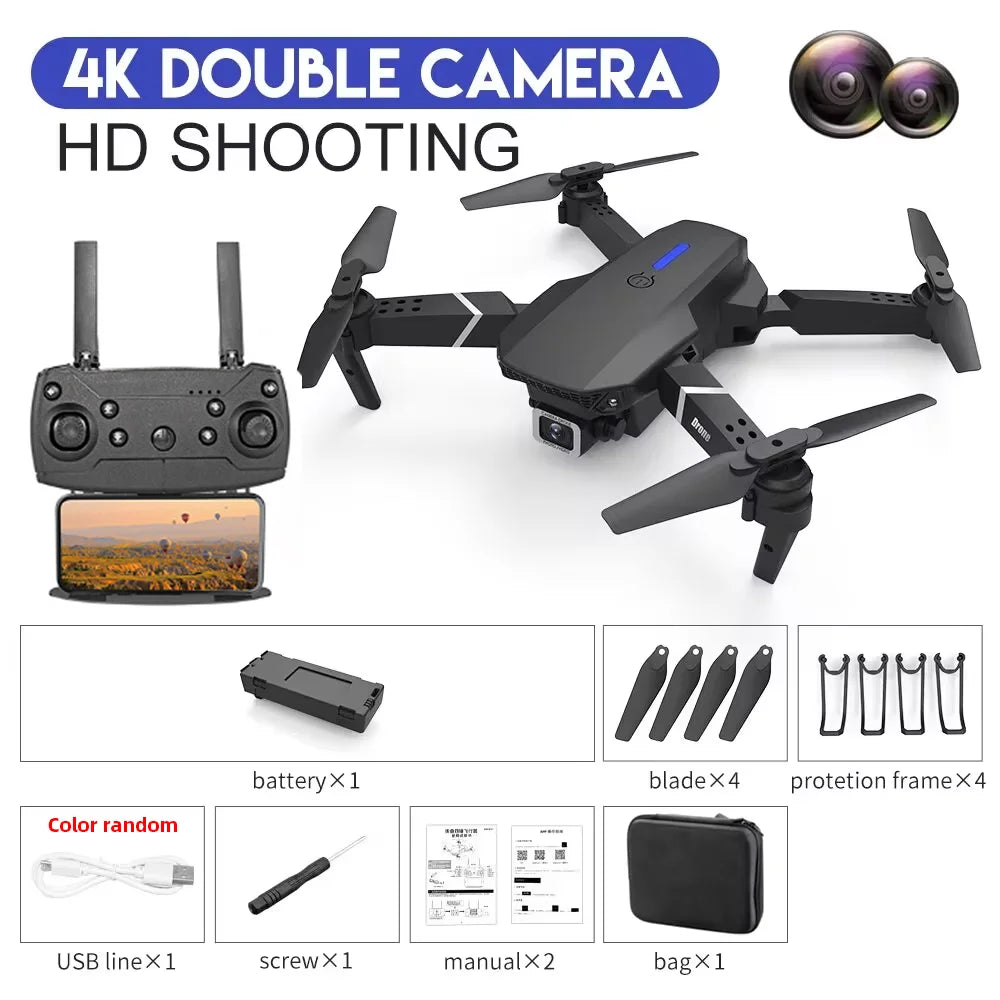 E88 Pro WIFI FPV Drone Wide Angle HD 4K 1080P Camera Height Hold RC Foldable Quadcopter Dron Helicopter Toys Gift
