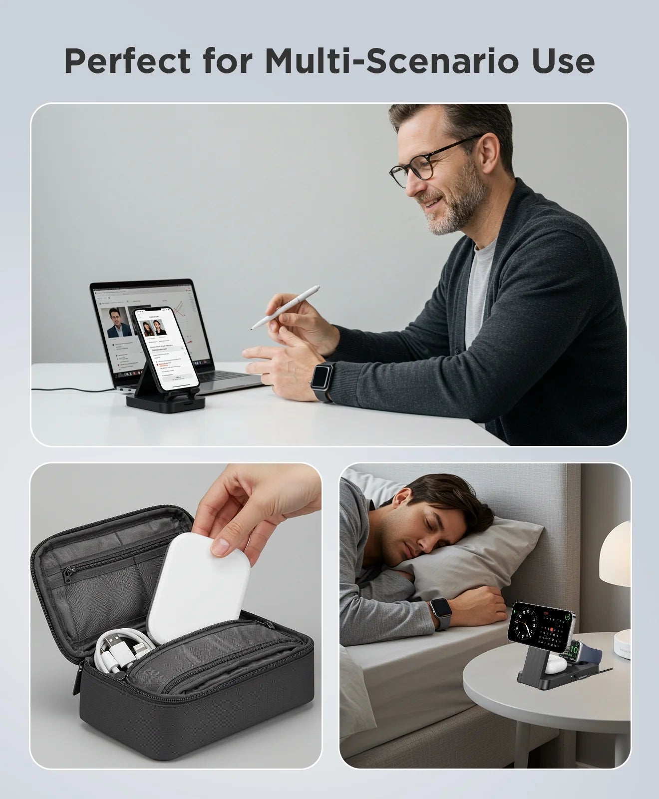 3 in 1 Magnetic Charging Station - 2025 Wireless Charger Compatible for Iphone 17/16/15/14/13/12 plus Pro Max, Foldable Portable Charger Dock for Iwatch & Airpods
