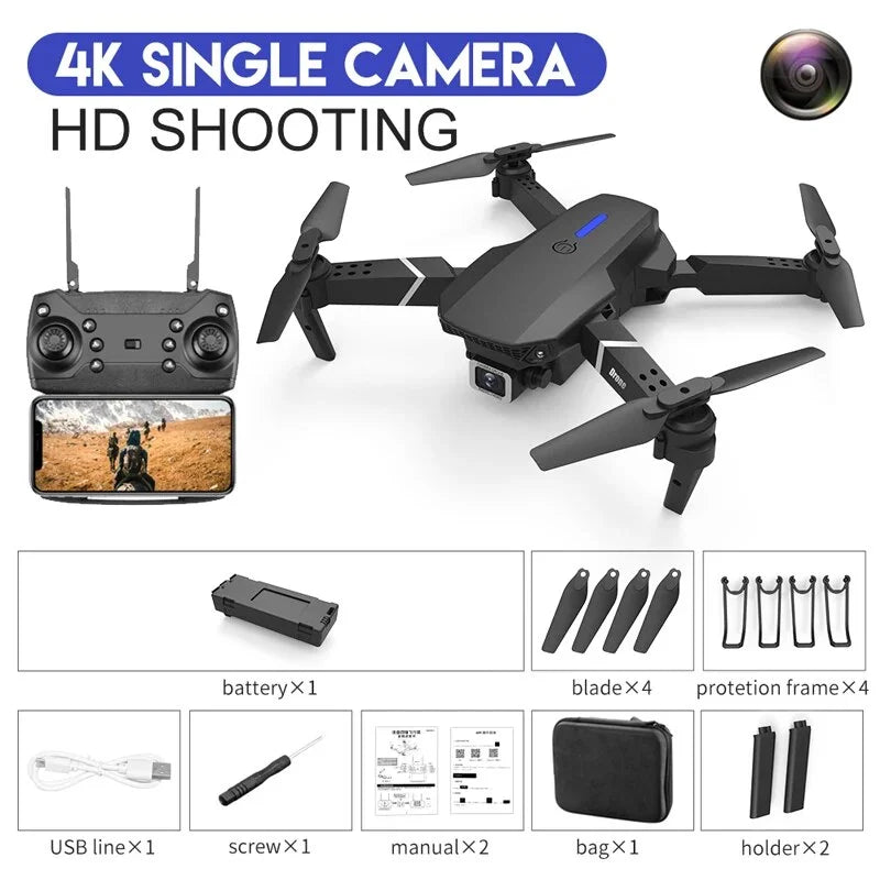 E88 Pro WIFI FPV Drone Wide Angle HD 4K 1080P Camera Height Hold RC Foldable Quadcopter Dron Helicopter Toys Gift