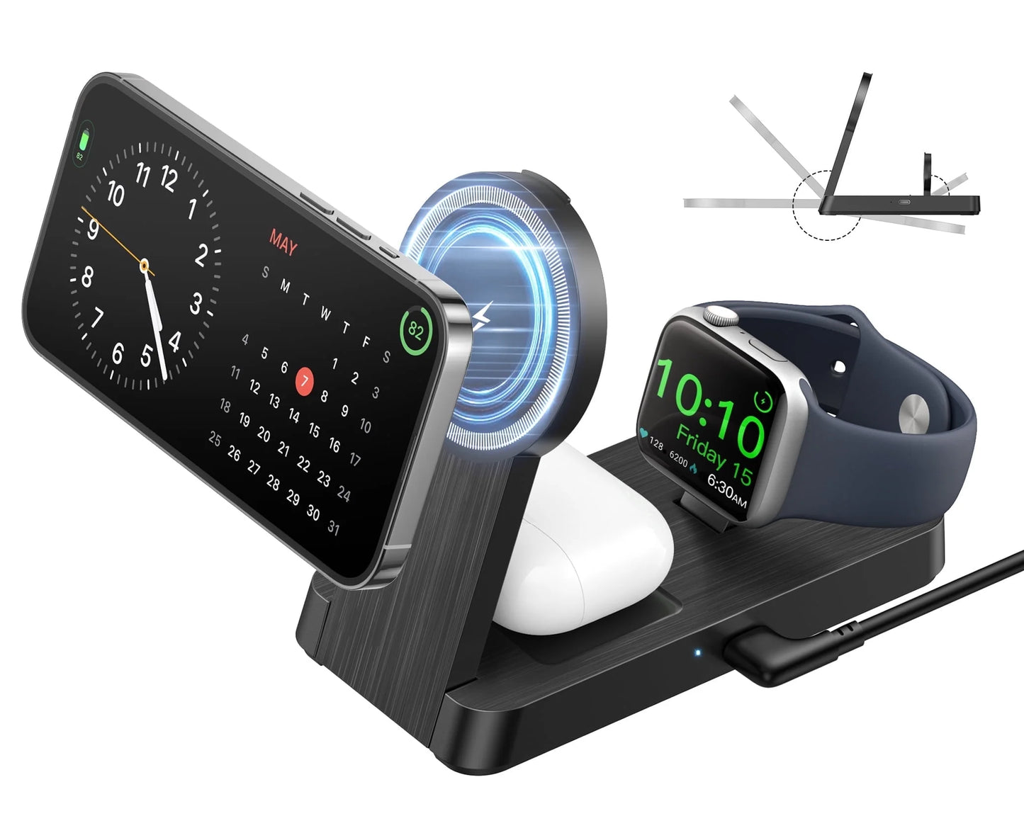 3 in 1 Magnetic Charging Station -  2025 Wireless Charger Compatible for Iphone 17/16/15/14/13/12 plus Pro Max, Foldable Portable Charger Dock for Iwatch & Airpods
