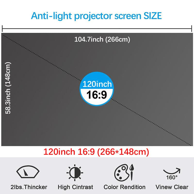 120 Inch Projector Screen, 4K Metal Lightproof Foldable Portable Movie Screen 16:9 for Home Theater Party Office Classroom Outdoor Indoor, Easy Installation with Velcro HD Projector Screen