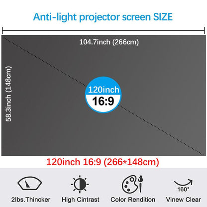 120 Inch Projector Screen, 4K Metal Lightproof Foldable Portable Movie Screen 16:9 for Home Theater Party Office Classroom Outdoor Indoor, Easy Installation with Velcro HD Projector Screen