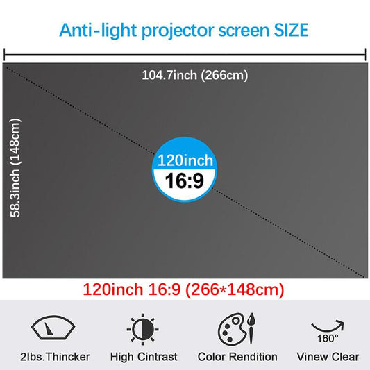 120 Inch Projector Screen, 4K Metal Lightproof Foldable Portable Movie Screen 16:9 for Home Theater Party Office Classroom Outdoor Indoor, Easy Installation with Velcro HD Projector Screen