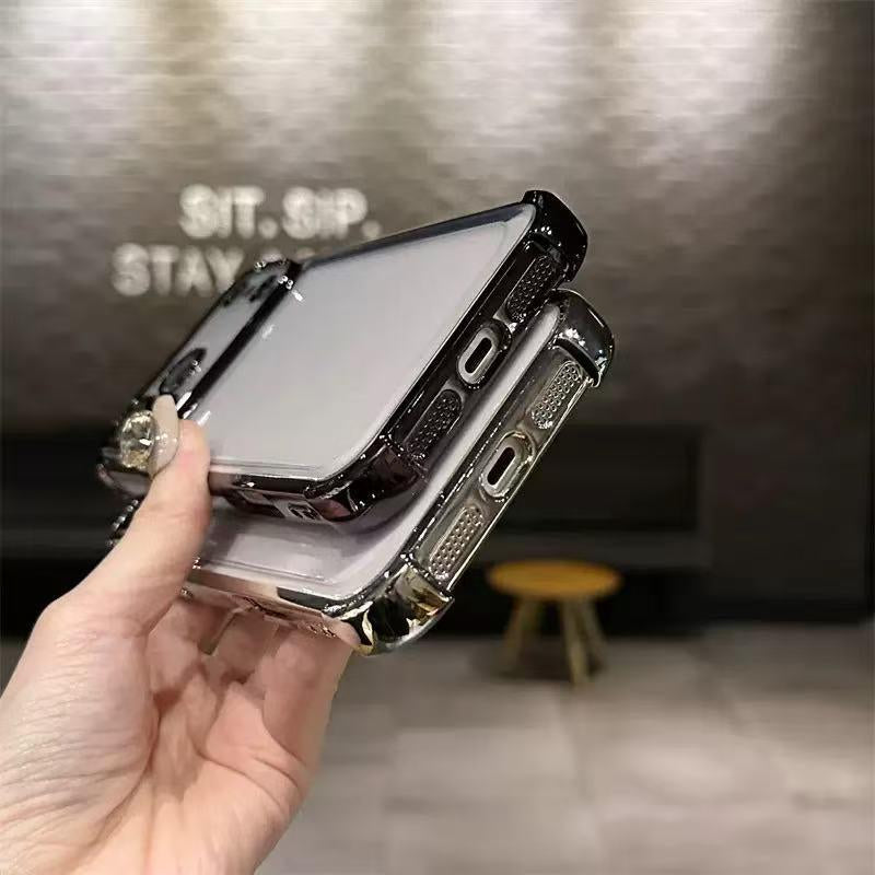 Four-Corner Anti-Fall Transparent Mobile Phone Case, Frame Electroplating, Mobile Phone Case with Anti-Fall Safety Pad, Suitable for Iphone17Promax, Iphone16 15 14 13 12 11Promaxplus, Sturdy and Thickened Mobile Phone Case