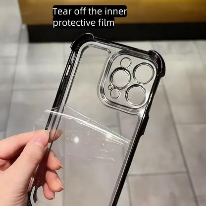 Four-Corner Anti-Fall Transparent Mobile Phone Case, Frame Electroplating, Mobile Phone Case with Anti-Fall Safety Pad, Suitable for Iphone17Promax, Iphone16 15 14 13 12 11Promaxplus, Sturdy and Thickened Mobile Phone Case